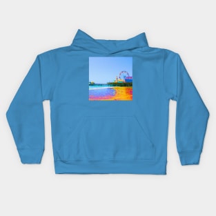 Funky Pixels Santa Monica Pier in Los Angeles Kids Hoodie